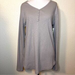 Duluth Women’s Long Sleeve Button Down Grey V-neck Stretchy Top Shirt NWT